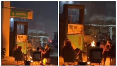 തണുപ്പ് കനത്തപ്പോൾ, പെട്രോള് പമ്പിൽ തീകാഞ്ഞ് യുവാക്കൾ, സമീപത്ത് ടാങ്കർ ലോറി; ഭയപ്പെടുത്തുന്ന വീഡിയോ വൈറൽ