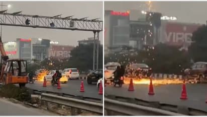 ദേശീയപാത 8ൽ നിർമ്മാണ ജോലികൾ, ബിൽ ബോർഡിൽ നിന്ന് വെൽഡിംഗ്; വാഹനങ്ങൾക്ക് മുകളിലേക്ക് തീപ്പൊരി, സംഭവം ഗുരുഗ്രാമിൽ