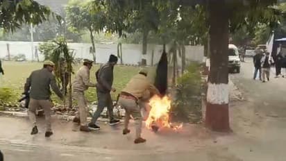 UP man sets self on fire in front of SSP office after cops refuse to file FIR; WATCH shocking video