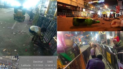 ಎಂ.ಜಿ.ರೋಡ್, ಬ್ರಿಗೇಡ್ ರೋಡಲ್ಲಿ ಒಂದೇ ರಾತ್ರಿಗೆ 15 ಮೆಟ್ರಿಕ್ ಟನ್ ಕಸ; ರಸ್ತೆ ತುಂಬೆಲ್ಲಾ ಖಾಲಿ ಬಾಟ್ಲು!