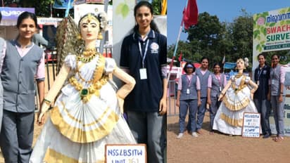 സെൻട്രൽ സ്റ്റേഡിയത്തിന് മുന്നിലൊരു 'മോഹിനി', ആരും നോക്കും! ശ്രദ്ധേയമായി അജൈവ മാലിന്യം കൊണ്ടുള്ള കലാരൂപം