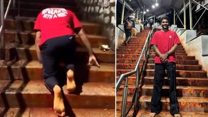 Nitish Kumar Reddy climbs Tirumala temple stairs on knees after returning from Australia tour (WATCH)