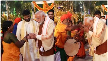 PM Narendra Modi celebrates Pongal at G Kisan Reddy's Delhi house with Chiranjeevi [PHOTOS]