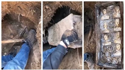 കുഴിച്ചെടുത്ത പെട്ടിയില് 'നിധി'; ഇതൊക്കെ ഇത്ര നിസാരമാണോയെന്ന് തമാശ പറഞ്ഞ് സോഷ്യൽ മീഡിയ, വീഡിയോ വൈറൽ