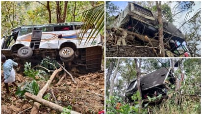 ശബരിമല തീർത്ഥാടകരുടെ ബസ് നിയന്ത്രണം വിട്ട് താഴ്ചയിലേക്ക് മറിഞ്ഞു; മരത്തിൽ തങ്ങി നിന്നു, വൻ ദുരന്തം ഒഴിവായി