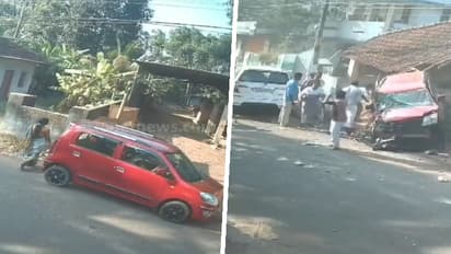Caught on camera: Innova collides with parked Wagon R in Kerala's Kollam, passengers escape narrowly (WATCH)