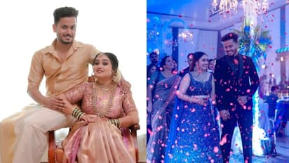 മയിലായ് പറന്ന്..; വിവാഹ റിസപ്ഷനിൽ പീകോക്ക് നീലയിൽ തിളങ്ങി ശ്രീലക്ഷ്മി