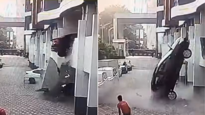 Pune: Car reverses, crashes through parking lot wall in Viman nagar apartment; WATCH viral video