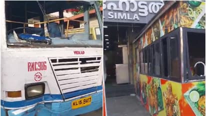 ഹാൻഡ് ബ്രേക്ക് ചതിച്ചു, നിർത്തിയിട്ട കെഎസ്ആർടിസി ബസ് ഉരുണ്ട് സംസ്ഥാന പാത കടന്ന് ഹോട്ടലിലേക്ക് ഇടിച്ചുകയറി