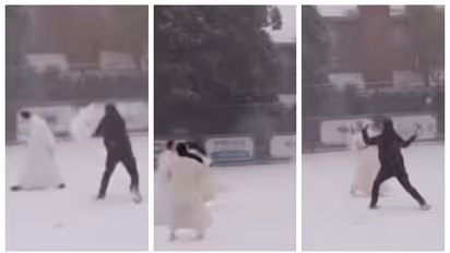 മഞ്ഞുരുളകൾ പരസ്പരം വലിച്ചെറിഞ്ഞ് കന്യാസ്ത്രീകളും പുരോഹിതനും; അവരുടെ സന്തോഷം നമ്മുടെയും എന്ന് സോഷ്യൽ മീഡിയ 