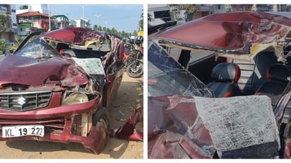 മകനെ എയർപോർട്ടിലാക്കി മടങ്ങവേ അപകടം; കാർ ലോറിക്ക് പിന്നിലിടിച്ച് വയോധികൻ മരിച്ചു; 4 പേർക്ക് പരിക്ക്