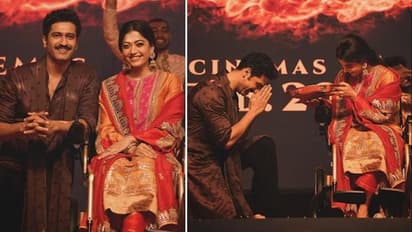 VIDEO: Vicky Kaushal in Hyderabad with Rashmika Mandanna, speaks Telugu at Chhaava song launch