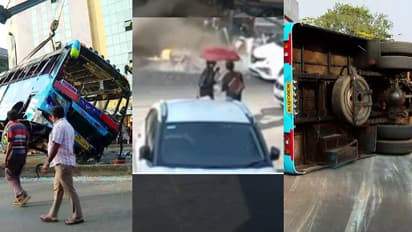 ബൈക്കിലിടിച്ച് ബസ് നിയന്ത്രണം വിട്ട് മറിഞ്ഞു; കോഴിക്കോട്ടെ അപകടത്തിന്റെ സിസിടിവി ദൃശ്യങ്ങൾ പുറത്ത്