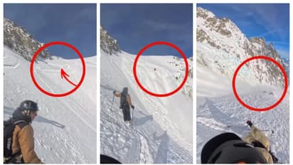 ഞെട്ടിപ്പിക്കുന്ന വീഡിയോ;  സ്കീയിംഗ് നടത്തുന്നതിനിടെ ഹിമപാതത്തില്‍പ്പെട്ട് സ്കീയർ മലമുകളില്‍ നിന്ന് താഴേക്ക് 