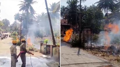 Fire erupts from gas pipeline leak in Dharwad's Rajatgiri, firefighters rush to the spot