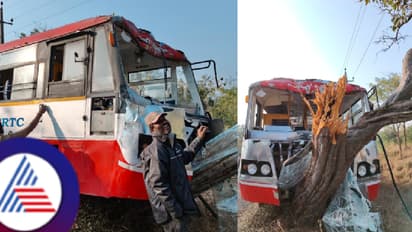 ಬಸ್ ಚಲಿಸುತ್ತಿದ್ದಾಗಲೇ ಚಾಲಕನಿಗೆ ಹಠಾಟ್ ಮೂರ್ಚೆ, ಮರಕ್ಕೆ ಅಪ್ಪಳಿಸಿದ KSRTC ಬಸ್!