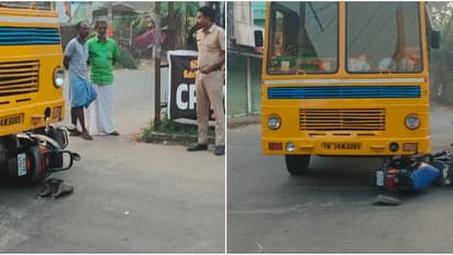 ബൈക്കും ലോറിയും കൂട്ടിയിടിച്ച് അപകടം; ബൈക്ക് ലോറിക്കടിയിൽ കുരുങ്ങി, ദമ്പതികൾക്ക് പരിക്കേറ്റു