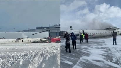 കാനഡയിൽ വിമാനം അപകത്തിൽപ്പെട്ടത് കനത്ത കാറ്റിൽ, മഞ്ഞ് മൂടിയ റൺവേയിൽ തലകീഴായി മറിഞ്ഞു; 19 പേർക്ക് പരിക്ക്