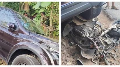 അമിതവേഗത്തിൽ ദിശ തെറ്റിയെത്തിയ കാർ ബൈക്കിലും പിന്നെ പിക്കപ്പ് വാനിലും ഇടിച്ചു; 2 പേർക്ക് പരിക്ക്,