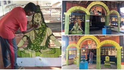 എൻജിനിയറിംഗ് കോളേജിലെ ട്രേഡ് ഇൻസ്ട്രക്ടറുടെ കലാവിരുത്, തൃക്കുരട്ടി മഹാദേവർ ക്ഷേത്രത്തിലെ ഈ ഓലച്ചമയ വിസ്മയം