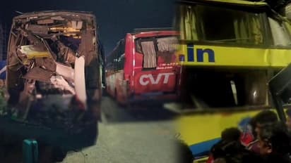 அடுத்தடுத்து 4 ஆம்னி பேருந்துகள் மோதி விபத்து! தூக்கத்தில் இருந்த பயணிகள் அலறல்! பலர் படுகாயம்!