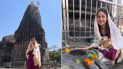 (PHOTOS) Maha Shivratri 2025: Shehnaaz Gill visits Trimbakeshwar Temple, poses in front of Shiva Lingam 