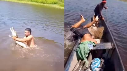 ഞെട്ടിക്കുന്ന ദൃശ്യങ്ങള്; പുഴയിലിറങ്ങി യുവാവ്, തൊട്ടടുത്ത നിമിഷം കണ്ട കാഴ്ച, രക്ഷപ്പെട്ടത് തലനാരിഴയ്ക്ക്