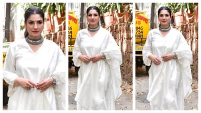 Raveena Tandon white suit with oxidized choker look