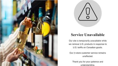 തിരിച്ചടിക്കാൻ കാനഡയും; അമേരിക്കൻ മദ്യത്തിന് വിലക്ക്, ഔട്ട്ലെറ്റ് വെബ്സൈറ്റ് താൽകാലികമായി പൂട്ടി