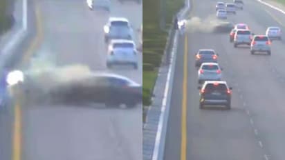 തിരക്കേറിയ നാലുവരി പാതയിൽ ഓടിയ കാർ പെട്ടെന്ന് നിർത്തി, പിന്നാലെ അപകടം, സിസിടിവി ദൃശ്യങ്ങളുമായി അബുദാബി പൊലീസ്