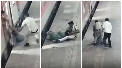 ഓടിക്കൊണ്ടിക്കെ ട്രെയിനിൽ നിന്ന് ചാടിയിറങ്ങി; ട്രാക്കിലേക്ക് വീഴാനൊരുങ്ങിയ യുവതിയെ രക്ഷിച്ച് പൊലീസുകാരൻ