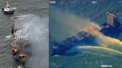 തീപിടിച്ച കപ്പലിലുണ്ടായിരുന്നത് 220000 ബാരൽ വിമാന ഇന്ധനം, ക്യാപ്റ്റൻ അറസ്റ്റിൽ, അഗ്നിബാധ നിയന്ത്രണ വിധേയം