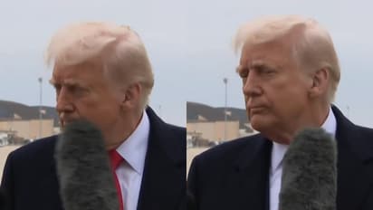 മാധ്യമപ്രവര്ത്തകയുടെ മൈക്ക് അബദ്ധത്തിൽ ട്രംപിന്റെ മുഖത്ത് തട്ടി, പരുഷമായ നോട്ടം, പിന്നാലെ പ്രതികരണം, വൈറൽ