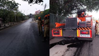 ബസ് ക്രെയിനിൽ തട്ടി, മെയിൻ റോഡിൽ 150 മീറ്റർ ദൂരത്തിൽ ഓയിൽ പടര്ന്നു, രണ്ട് മണിക്കൂർ പരിശ്രമത്തിൽ വൃത്തിയാക്കി