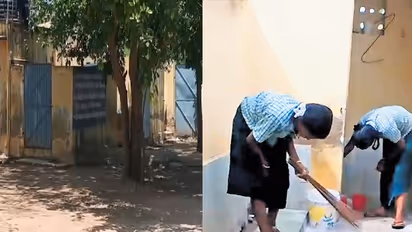 அரசு பள்ளி கழிவறையை சுத்தம் செய்த மாணவிகள்! வைரலான வீடியோ! தலைமை ஆசிரியை சஸ்பெண்ட்!