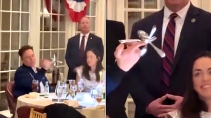Video of Elon Musk's spoon-and-fork trick at Trump's Mar-a-Lago dinner goes viral (WATCH)