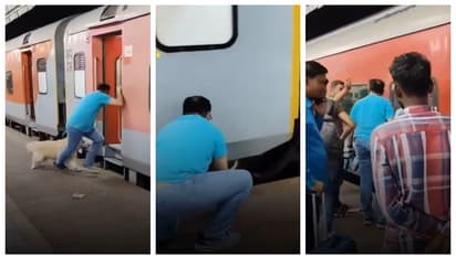 ഓടിത്തുടങ്ങിയ രാജധാനി എക്സ്പ്രസിലേക്ക് പട്ടിയെ കയറ്റാൻ ശ്രമിച്ച് ഉടമ; ട്രെയിന് അടിയിലേക്ക് വീണ് പട്ടി; വീഡിയോ