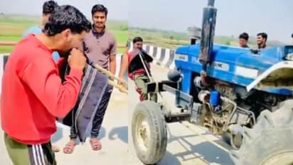 baghpat honey gurjar tractor pull with teeth viral video challenge 16 year old kushti player
