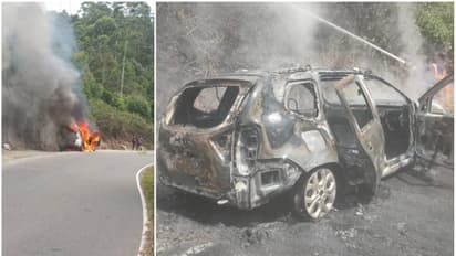 മൂന്നാർ യാത്രയ്ക്കിടെ കാറിൽ നിന്ന് പുക, പിന്നാലെ തീ പടർന്നു; യാത്രക്കാർ ഉടൻ പുറത്തിറങ്ങിയിനാൽ വൻ അപകടം ഒഴിവായി