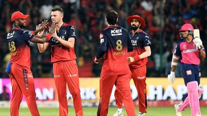 RCB v RR: ஹேசில்வுட் மேஜிக் பவுலிங்! அப்பாடா! ஒரு வழியாக பெங்களூருவில் வெற்றி பெற்ற ஆர்சிபி!