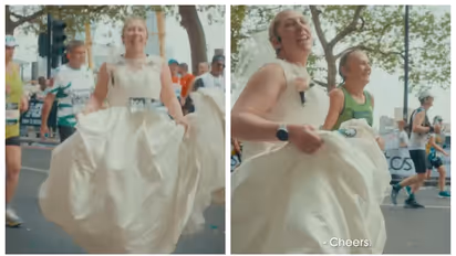 വിവാഹ വസ്ത്രത്തിൽ മാരത്തോൺ ഓടി 51 -കാരി; അതിന് പിന്നിലൊരു കാരണമുണ്ട്