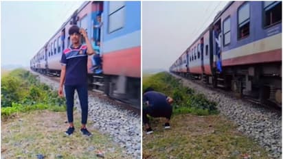 വേഗത്തിലോടുന്ന ട്രെയിനിന്റെ സൈഡിൽ നിന്ന് റീൽസ് ചിത്രീകരണം; ട്രെയിനിലിരുന്ന യാത്രക്കാരന്റെ കാൽ തട്ടി പരിക്ക്