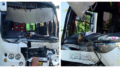 കൊച്ചി ദേശീയ പാതയിൽ  ടൂറിസ്റ്റ് ബസ് കണ്ടെയ്നർ‌ ലോറിക്ക് പിന്നിലേക്ക് ഇടിച്ചു കയറി അപകടം 