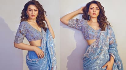 ఆకాశంలో జాబిలి నేలపైకి వచ్చిందా?.. బ్లూ శారీలో హన్సిక మతిపోగొట్టే ఫోటోలు 