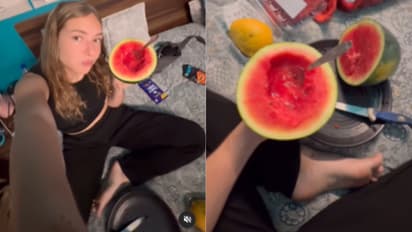 അഞ്ച് മിനിട്ടിൽ തണ്ണിമത്തൻ കയ്യിലെത്തി, മുറിച്ച് തിന്നുതുടങ്ങി, പിന്നെ പോളിഷ് യുവതിയുടെ മുഖമൊന്ന് കാണണം!