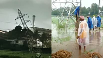 തോരാമഴ; കോഴിക്കോട് നല്ലളത്ത് 110 കെവി ലൈൻ ടവർ ചെരിഞ്ഞു, നിലംപൊത്താതിരുന്നതിനാൽ ഒഴിവായത് വൻദുരന്തം