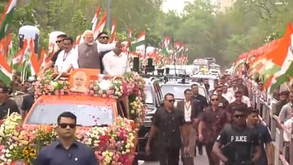 গান্ধীনগরে মোদীর রোড শোতে জনস্রোত, রাস্তার দুধার থেকে হল পুষ্পবৃষ্টি