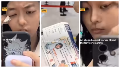 भारी-भरकम मेकअप लगाकर एयरपोर्ट पहुंची महिला, इसके बाद हुआ मजेदार-Video Viral