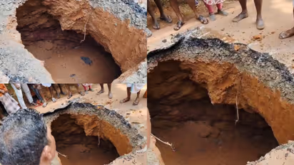 റോഡില് ആഴത്തിലുള്ള ഗർത്തം; സോയിൽ പൈപ്പിംഗ് മൂലമെന്ന് വിദഗ്ധർ, ഗതാഗതം വഴിതിരിച്ച് വിട്ടു