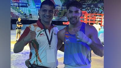 Indian boxer Aditya Pratap after winning semi-final bout of Seychelles National Day Boxing Tournament (Image: BFI)